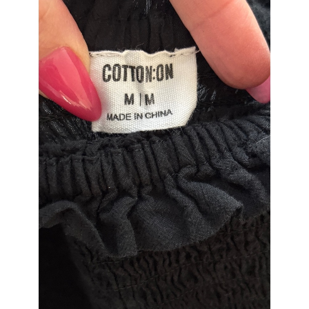 Cotton On Black Square Neck Smocked Puff Sleeve Mini Dress Cottagecore Medium - Picture 4 of 4